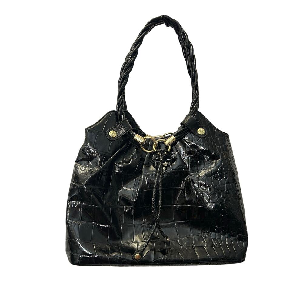 Relic Brand Hobo Black Bag Faux Patent Shiny‎ Crocodile Leather Shoulder Purse